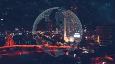 Smart city and communication network concept. 5G. IoT Internet of Things. Telecommunication. High quality 4k footage