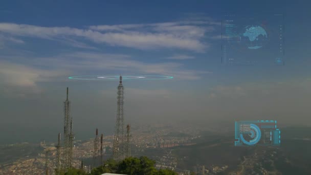 Señal Radio Antena Celular Propaga Todas Las Direcciones Visualización Ondas — Vídeo de stock