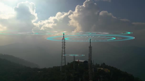 セルラアンテナからの無線信号はあらゆる方向に広がります 電波塔が送信する電波の可視化 無線通信 データ伝送 5Gの概念 高品質4K — ストック動画