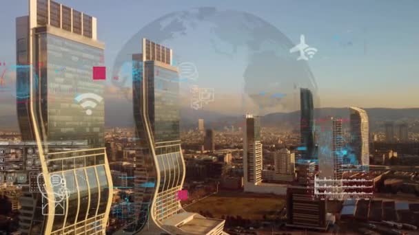 智能城市Iot互联网的东西信息通信技术的前瞻性 自动化管理智能数字技术Vpn网络安全电力可持续的元城市虚拟增强 — 图库视频影像