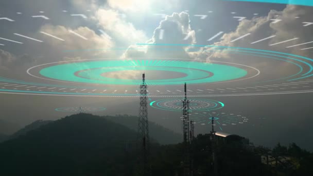 Radio Signal Cellular Antenna Spreads All Directions Visualization Radio Waves — Stock Video