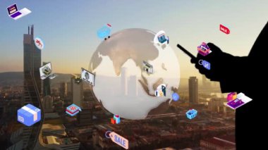 Mobile communication network concept.online shopping. High quality 4k footage