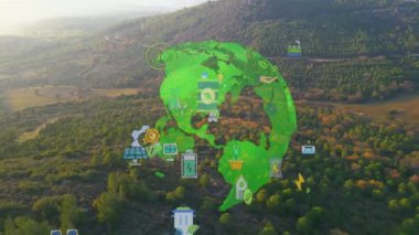 Yeşil orman hava manzarası ve çevresel teknoloji kavramı. Yeşil teknoloji. Ekoloji. Yeşil dönüşüm. GX. SDG 'ler. Yüksek kalite 4k görüntü
