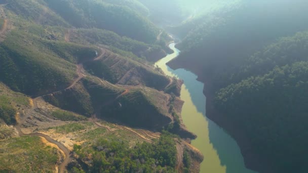 Beautiful Landscape Aerial Drone Shot Forest Woods Calm Tranquil Lake — Vídeo de Stock