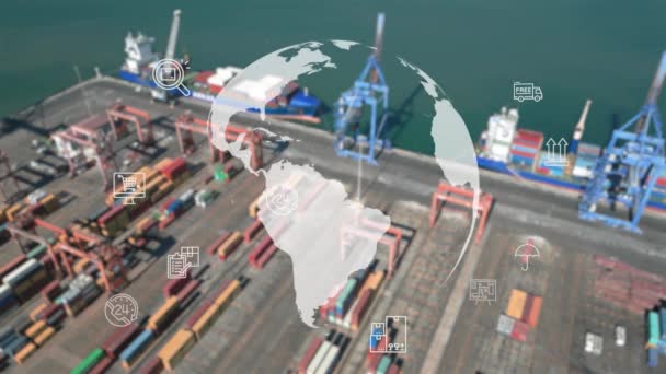 物流ビジネスまたは輸送コンセプト貨物コンテナ行の多くのスタックを持つインポートエクスポートポートポートポートポートポートの空中ビュー 高品質4K映像 — ストック動画