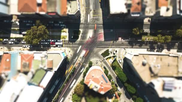 Hyperlapse Timelapse City Tilt Shift Traffic Busy Intersection Horizontal View — Stock Video