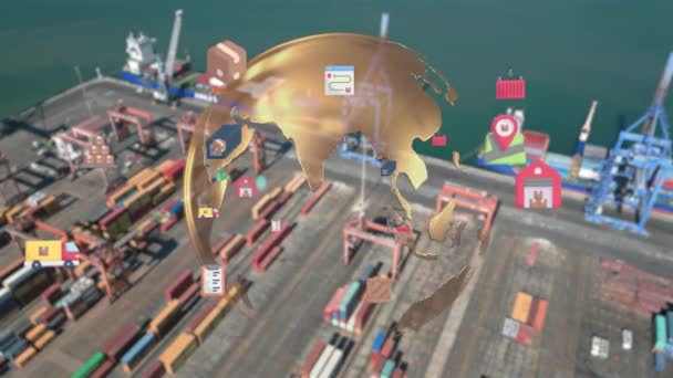 Koncepcja Logistyczna Lub Transportowa Widok Lotu Ptaka Port Eksportowy Importu — Wideo stockowe