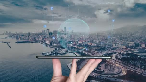Ψηφιακή Έννοια Της Πόλης Τεχνολογία Τεχνητής Νοημοσύνης Έξυπνη Πόλη Υψηλής — Αρχείο Βίντεο