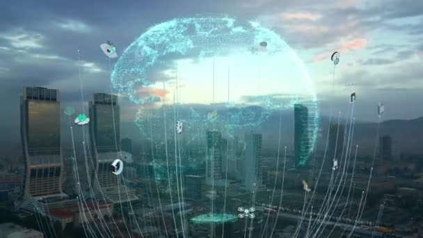 Ciudad Inteligente Iot Internet Las Tic Tecnología Digital Futurista Gestión — Vídeo de stock
