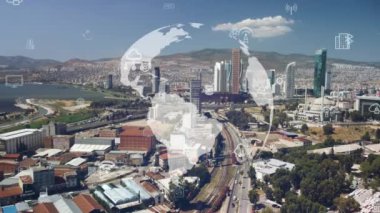Akıllı şehir ve iletişim ağı konsepti. 5G mi? Bazı şeylerin interneti. Telekomünikasyon. Yüksek kalite 4k görüntü
