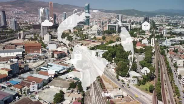 Konsep Modern Pemandangan Kota Dan Jaringan Komunikasi Telekomunikasi Iot Internet — Stok Video