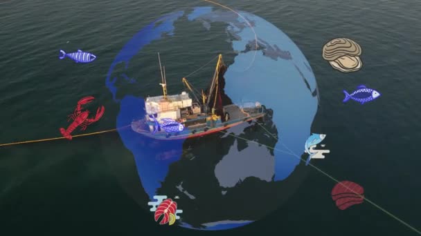 Letecký Pohled Rybářskou Loď Síť Tvaru Kruhu Sbírání Ryb Tradiční — Stock video