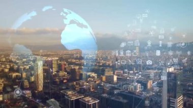 Akıllı şehir IOT interneti ICT dijital teknoloji fütüristik, otomasyon yönetimi akıllı dijital teknoloji güvenliği ve enerji enerjisi sürdürülebilir metaevren şehir sanal büyümesi. Yüksek kalite