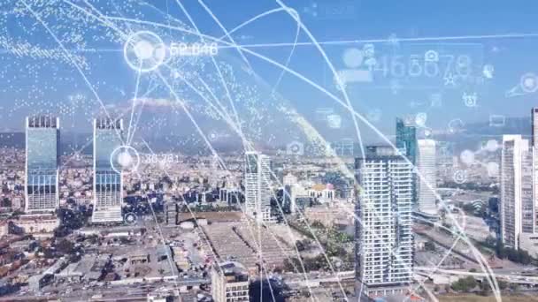 Koncepcja Inteligentnego Miasta Sieci Komunikacyjnej Transformacja Cyfrowa Wysokiej Jakości Materiał — Wideo stockowe