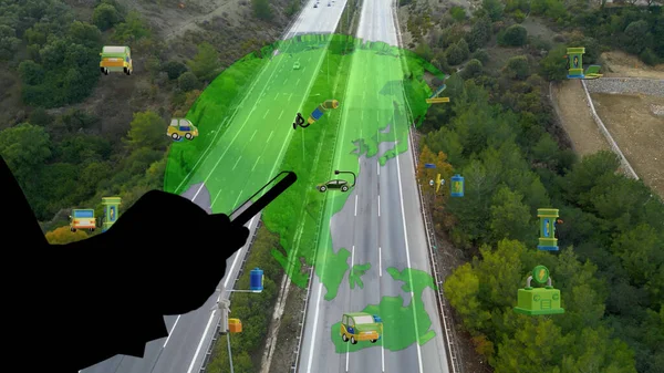 Intelligent Vehicles Communicating Logistic Autonomous Delivery Vehicles Iot Gps Tracking — стокове фото