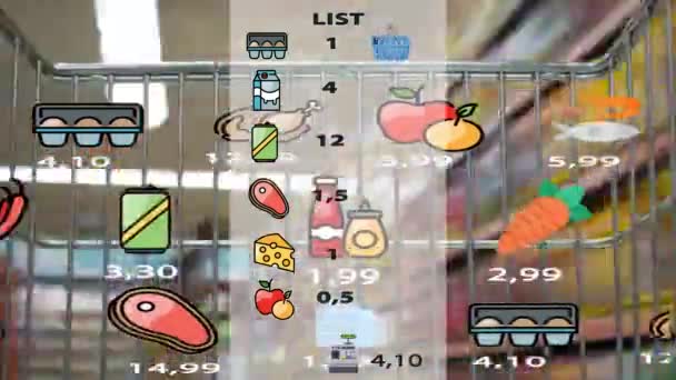 Carro Compras Futurista Tienda Comestibles Carro Supermercado Con Interfaz Holográfica — Vídeo de stock