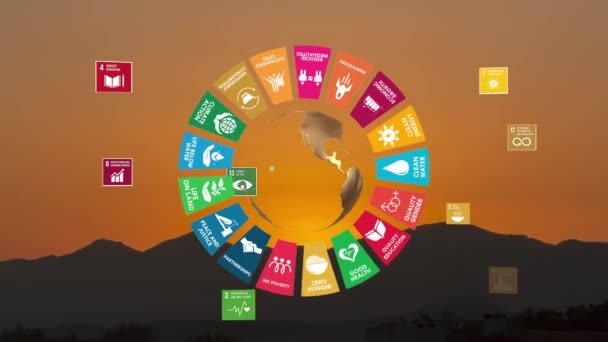 Desarrollo Sostenible Acción Climática Movimiento Animación Gráfica Objetivos Globales Concepto — Vídeo de stock