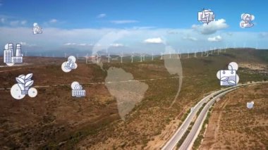 Rüzgar santrali ve teknoloji. Akıllı şebeke Yenilenebilir enerji. Sürdürülebilir kaynaklar. Yüksek kalite 4k görüntü