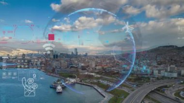 Akıllı şehir ve iletişim ağı konsepti. 5G mi? LPWA Düşük Güç Genişliği. Kablosuz iletişim. Yüksek kalite 4k görüntü
