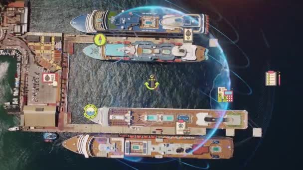 Luftaufnahme Von Schönen Weißen Kreuzfahrtschiff Über Luxus Kreuzfahrt Konzept Tourismus — Stockvideo