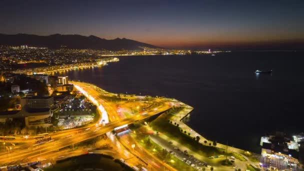 Luzes Aéreas Cidade Noite Izmir Turquia Time Lapse Imagens Alta — Vídeo de Stock