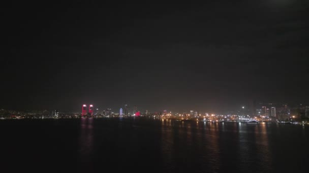 Aerial Night Shot Sea Ferryboats City Views Izmir Turcja Wysokiej — Wideo stockowe