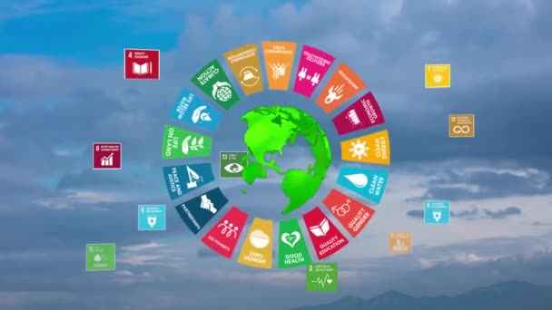 Desarrollo Sostenible Acción Climática Movimiento Animación Gráfica Objetivos Globales Concepto — Vídeos de Stock