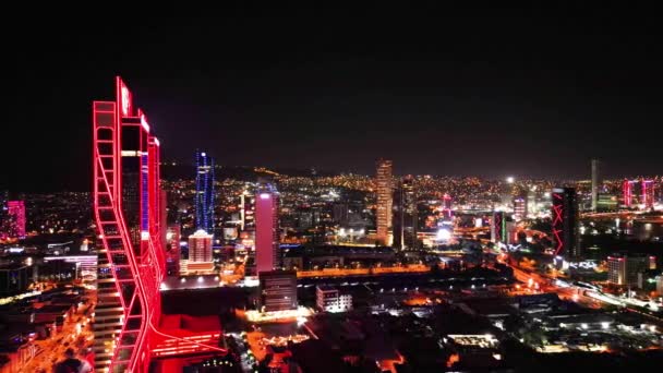 Noite Aérea Filmada Sobre Cidade Izmir Turquia Imagens Alta Qualidade — Vídeo de Stock