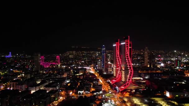 Letecká Noc Točila Nad Městem Výhledem Izmir Turecko Vysoce Kvalitní — Stock video
