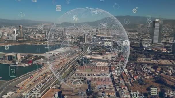 Cyfrowa Koncepcja Miasta Technologia Sztucznej Inteligencji Inteligentnym Mieście Wysokiej Jakości — Wideo stockowe