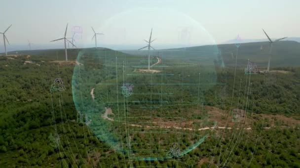 Alternatywna Energia Farma Wiatrowa Widok Lotu Ptaka Turbin Wiatrowych Osi — Wideo stockowe