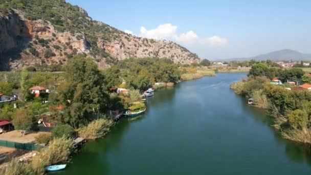 Dalyan River Drone Video Morze Egejskie Ortaca Mugla Turcja Wysokiej — Wideo stockowe