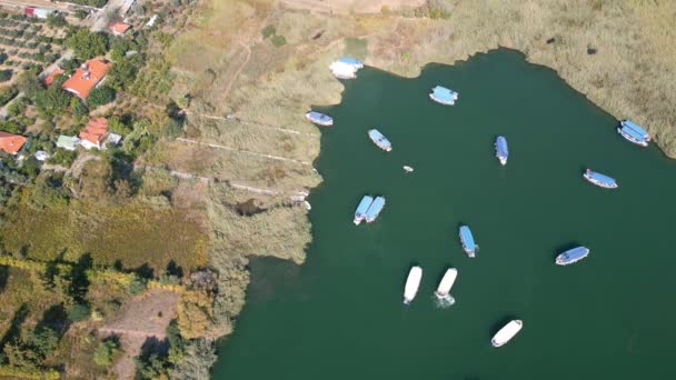 Dalyan River Drone Video Morze Egejskie Ortaca Mugla Turcja Wysokiej — Wideo stockowe