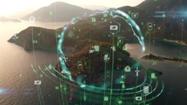 Yeşil orman hava manzarası ve çevresel teknoloji kavramı. Yeşil teknoloji. Ekoloji. Yeşil dönüşüm. GX. SDG 'ler. Yüksek kalite 4k görüntü