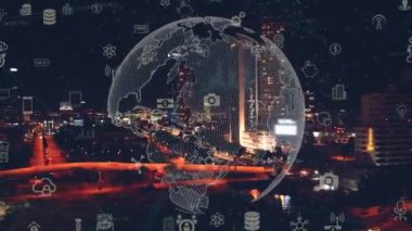Smart city and communication network concept. 5G. IoT Internet of Things. Telecommunication. High quality 4k footage