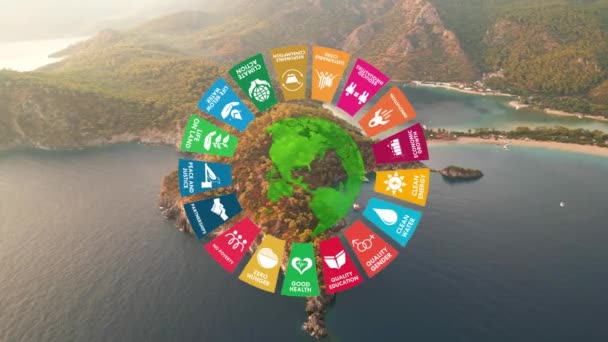 Duurzame Ontwikkeling Klimaatactie Beweging Grafische Animatie Global Goals Concept Rechtenvrije Stockvideo