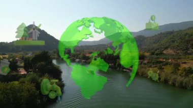 Yeşil orman hava manzarası ve çevresel teknoloji kavramı. Yeşil teknoloji. Ekoloji. Yeşil dönüşüm. GX. SDG 'ler. Yüksek kalite 4k görüntü