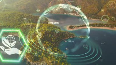 Yeşil orman hava manzarası ve çevresel teknoloji kavramı. Yeşil teknoloji. Ekoloji. Yeşil dönüşüm. GX. SDG 'ler. Yüksek kalite 4k görüntü