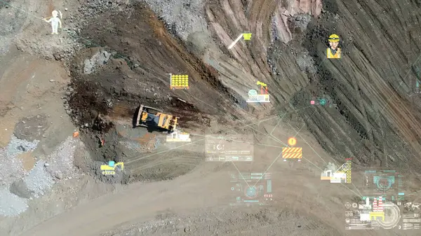 Aerial View Shot Mining Dumpers Quarrying Extractive Industry Stripping Work Stock Image