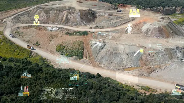 Aerial View Shot Mining Dumpers Quarrying Extractive Industry Stripping Work Royalty Free Stock Photos