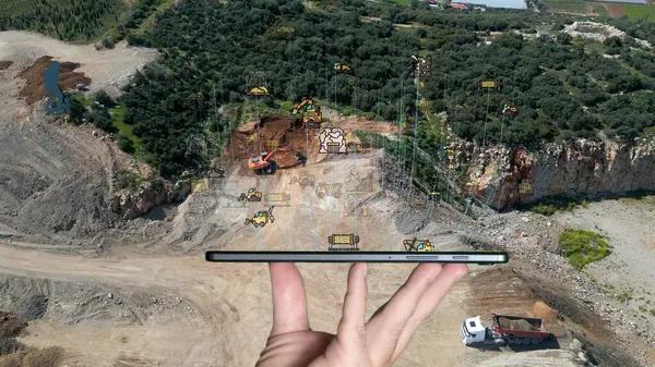 Luftbild Aufgenommen Bergbau Dumper Abbau Der Mineralgewinnenden Industrie Stripping Arbeit Stockbild