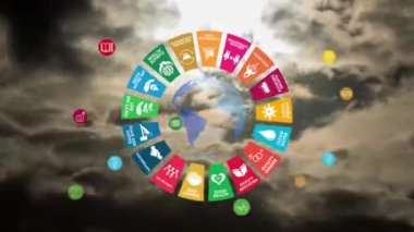 17 Küresel Amaçlar Dünya Pleksus Tasarım Grafik Animasyonu. Yüksek kalite 4k görüntü