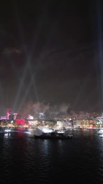 Feux Artifice Dans Ville Izmir Pour 100E Anniversaire République Turquie Vidéo De Stock Libre De Droits