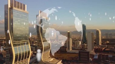 Akıllı şehir ve iletişim ağı konsepti. 5G mi? Bazı şeylerin interneti. Telekomünikasyon. Yüksek kalite 4k görüntü