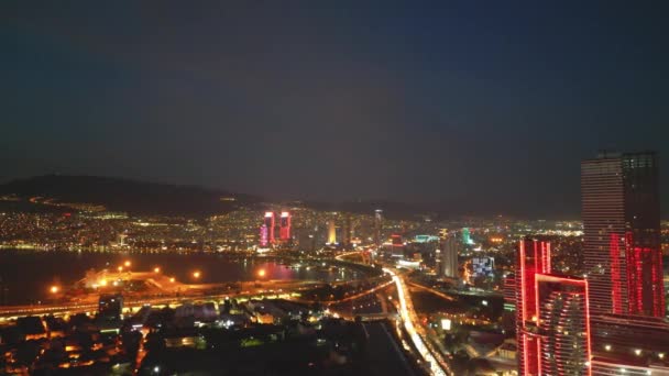 Aerial Drone View New City Center Izmir Bayrakli Night Video Vidéo De Stock