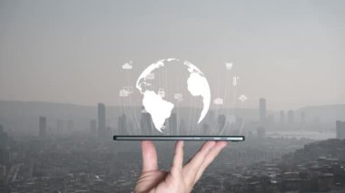 Akıllı şehir ve iletişim ağı konsepti. 5G mi? LPWA Düşük Güç Genişliği. Kablosuz iletişim. Yüksek kalite 4k görüntü