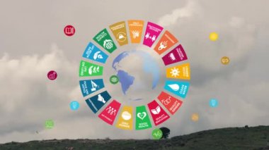 Sürdürülebilir Gelişme İklim Eylemi i Hareketi Grafik Animasyonu 17 Küresel Amaçlar Kavramı. 4k