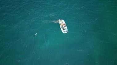 Kayıktaki balıkçılar deniz suyuna ağ attılar. Kaçak avcılar balıkçılıkla meşgul. Teknede durup balık yakalamayı bekleyen adamlar. Balıkçı gemisi dalgalar üzerinde yüzüyor. Balıkçılık, yaşam tarzı, hobi