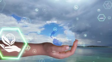 ESG simge konsepti. Çevre, toplum ve yönetim. Yeşil arka plandaki insanların elinde gezegeni kurtarmak. Yüksek kalite 4k görüntü