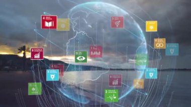 Sürdürülebilir Gelişme İklim Eylemi i Hareketi Grafik Animasyonu 17 Küresel Amaçlar Kavramı. Yüksek kalite 4k görüntü